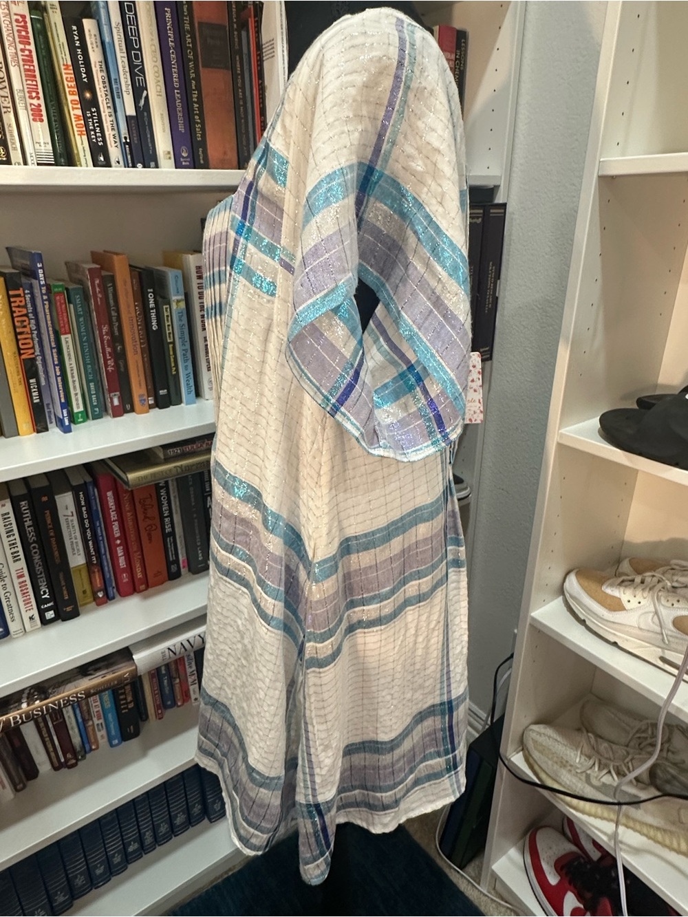 Free People White Plaid Swim Cover-Up with Blue & Lavender Stripes - Picture 2 of 5